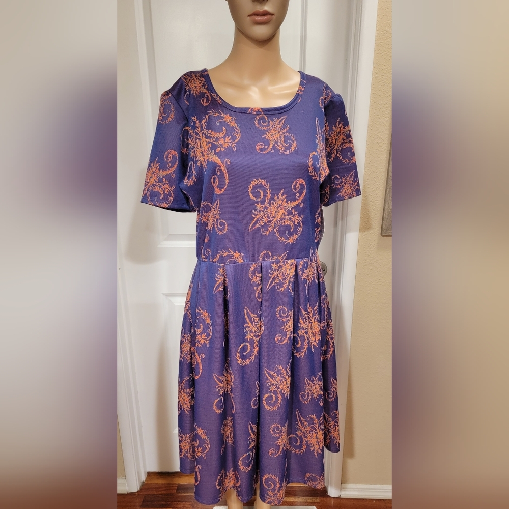 LuLaRoe Amelia Purple With Coral Paisley Designs Dress, Size 2XL